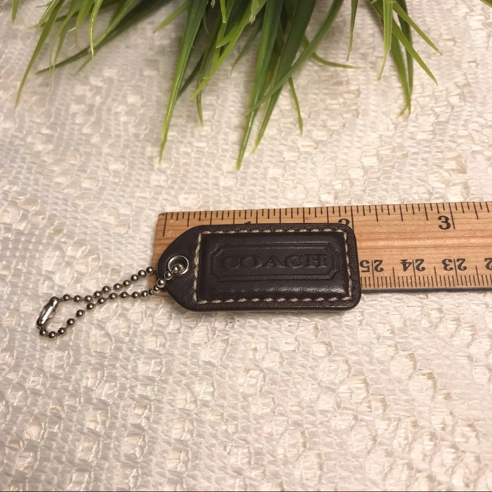 2” COACH Chocolate Brown Leather Hangtag Bag Keychain FOB Bag Charm